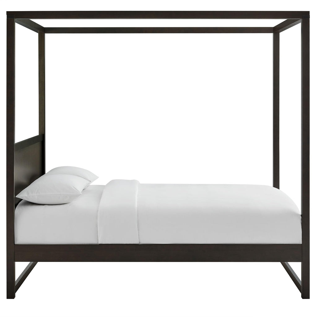 Alva 4-Post Wood Platform Canopy Bed in Smoked Oak - with Headboard and Solid Rubberwood Frame