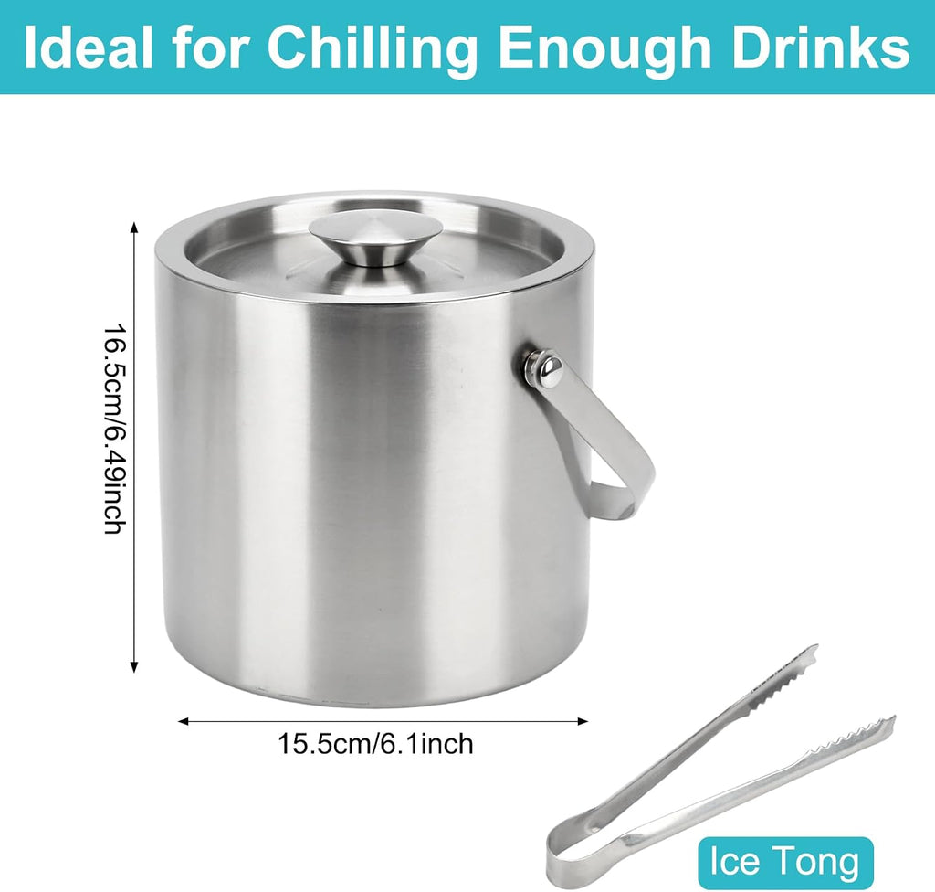 Ice Bucket with Lid & Tong, 2 L, Insulated Stainless Steel