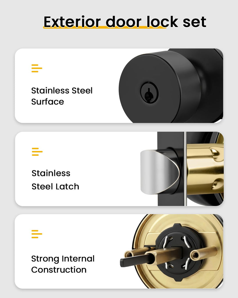 Matte Black Entry Door Locksets with Deadbolt 1 Pack