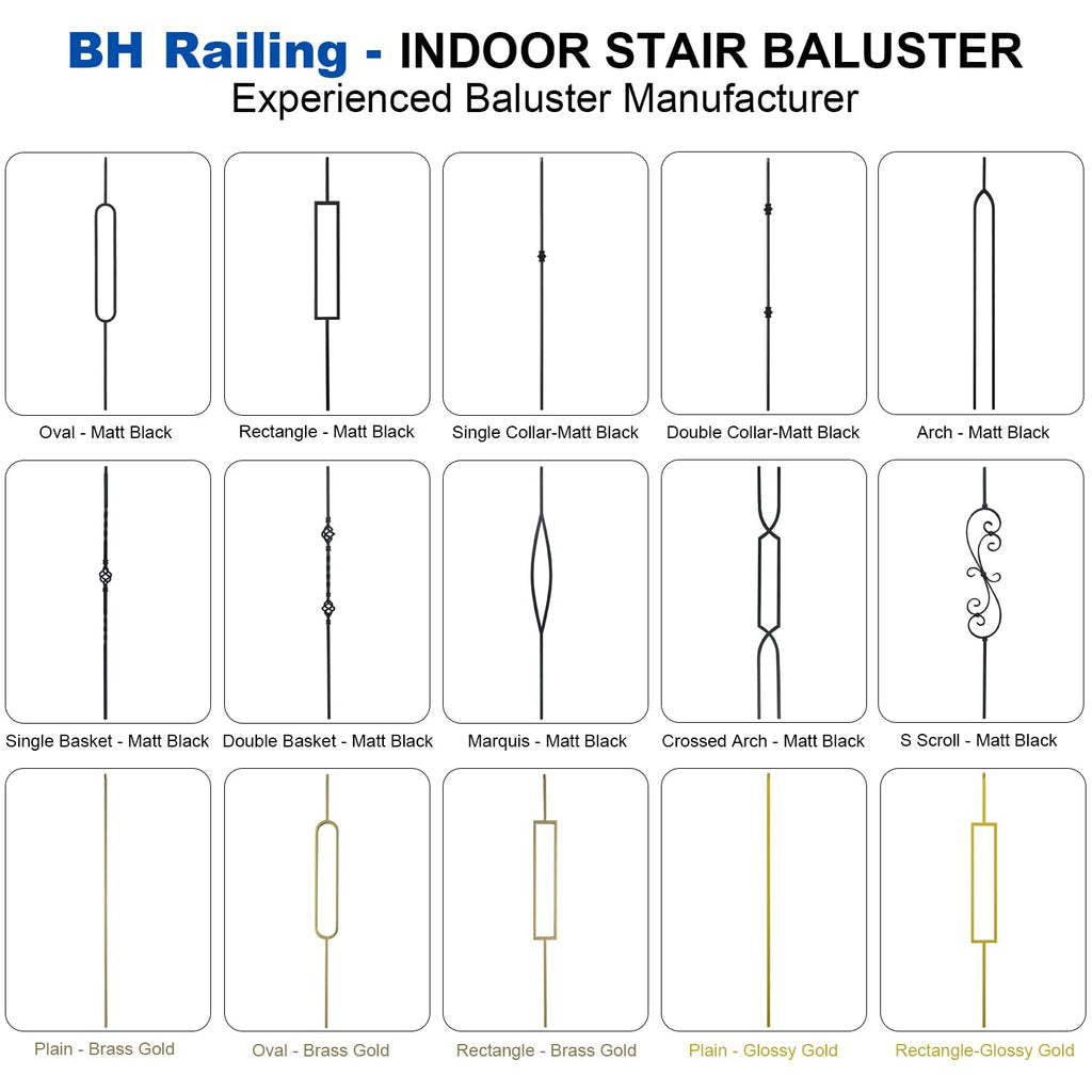 10 Pack 44" Iron Double Basket Balusters for Staircase Interior, 1/2" Hollow Stair Balusters, Matte Black Metal