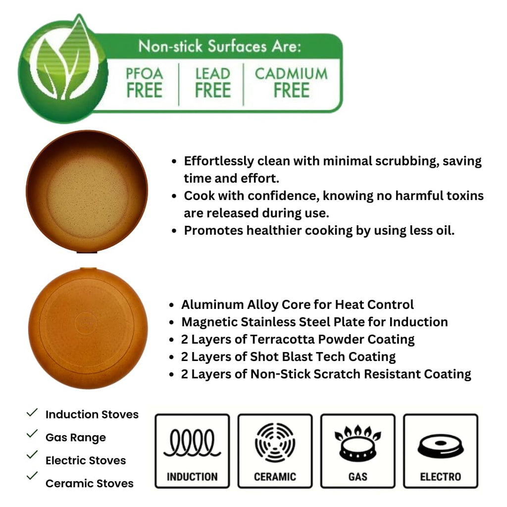 TerraCotta Non-Stick Casserole with Lid 100% PFOA Free and Non Toxic (28CM) Cazuela Olla(7018-28)