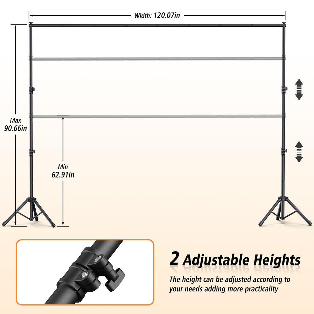 Backdrop Stand 10x7.5ft(WxH), Portable Adjustable Photo Back Drop Stand for Party, Photography, Weddings