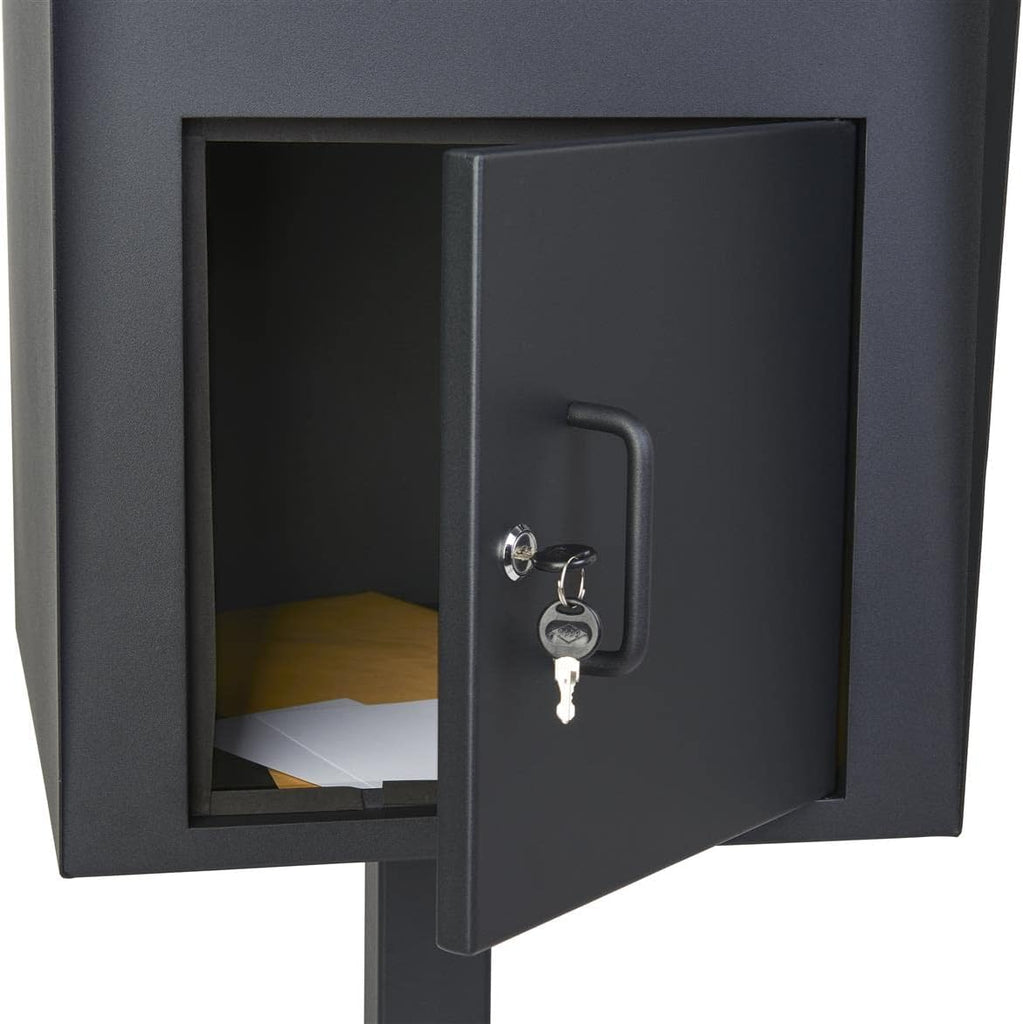 16 w x 52 h Outdoor Pedestal Drop Box w/ Permanent Mounting and Steel Build - Black (FDHDBBP1)