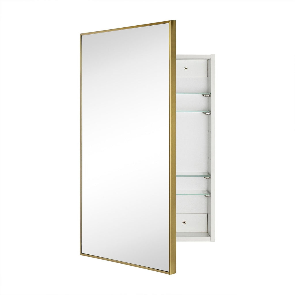 20'' x 30'' Brushed Gold Recessed and Surface Mount Bathroom Medicine Cabinet with Mirror Brushed Gold Square