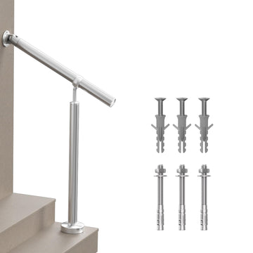 Hand Rails for Steps, 1-2 Step Stainless Steel 304 Single Post Stair Handrail Wall Mount, Indoor Outdoor Stair