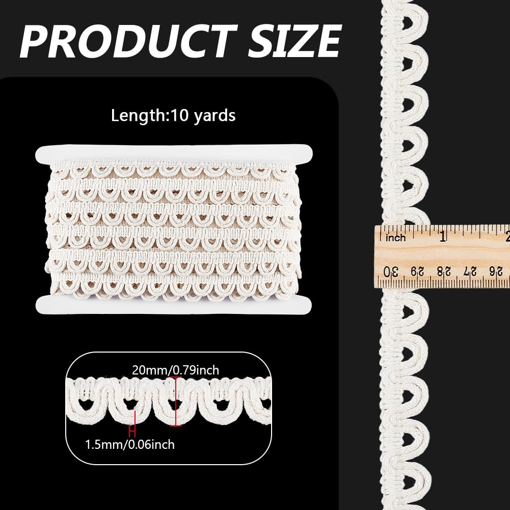 Cotton Lace Trim with Elastic Button Loop, 4/5" Beige Sewing Trim Gimp Braid Fringe Trims for DIY Cloth - 10 Yards
