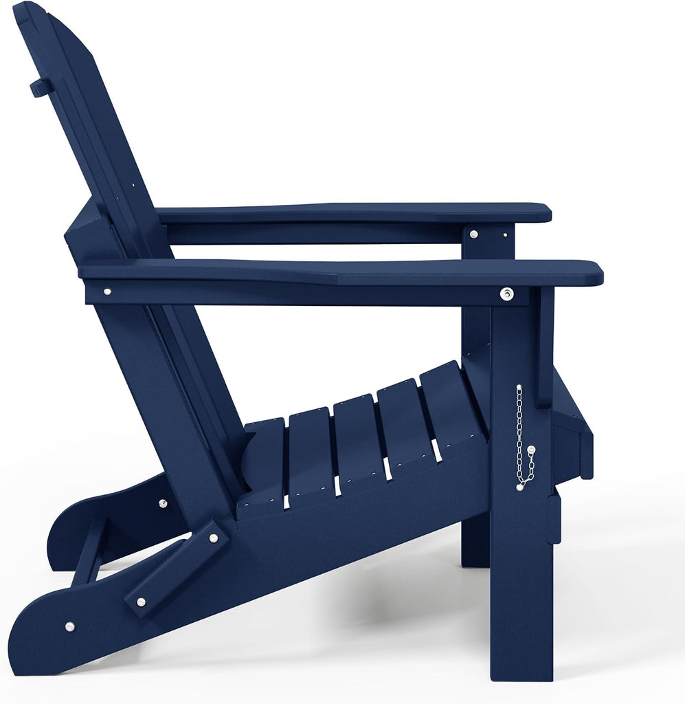 Malibu HDPE Outdoor Patio Folding Poly Adirondack Chair, Navy Blue