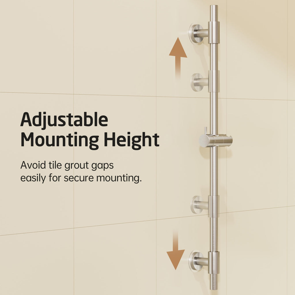 No Drill 30-Inch Shower Slide Bar with Adjustable Handheld Shower Head Holder, Self Adhesive, Universal Fit, 18/8