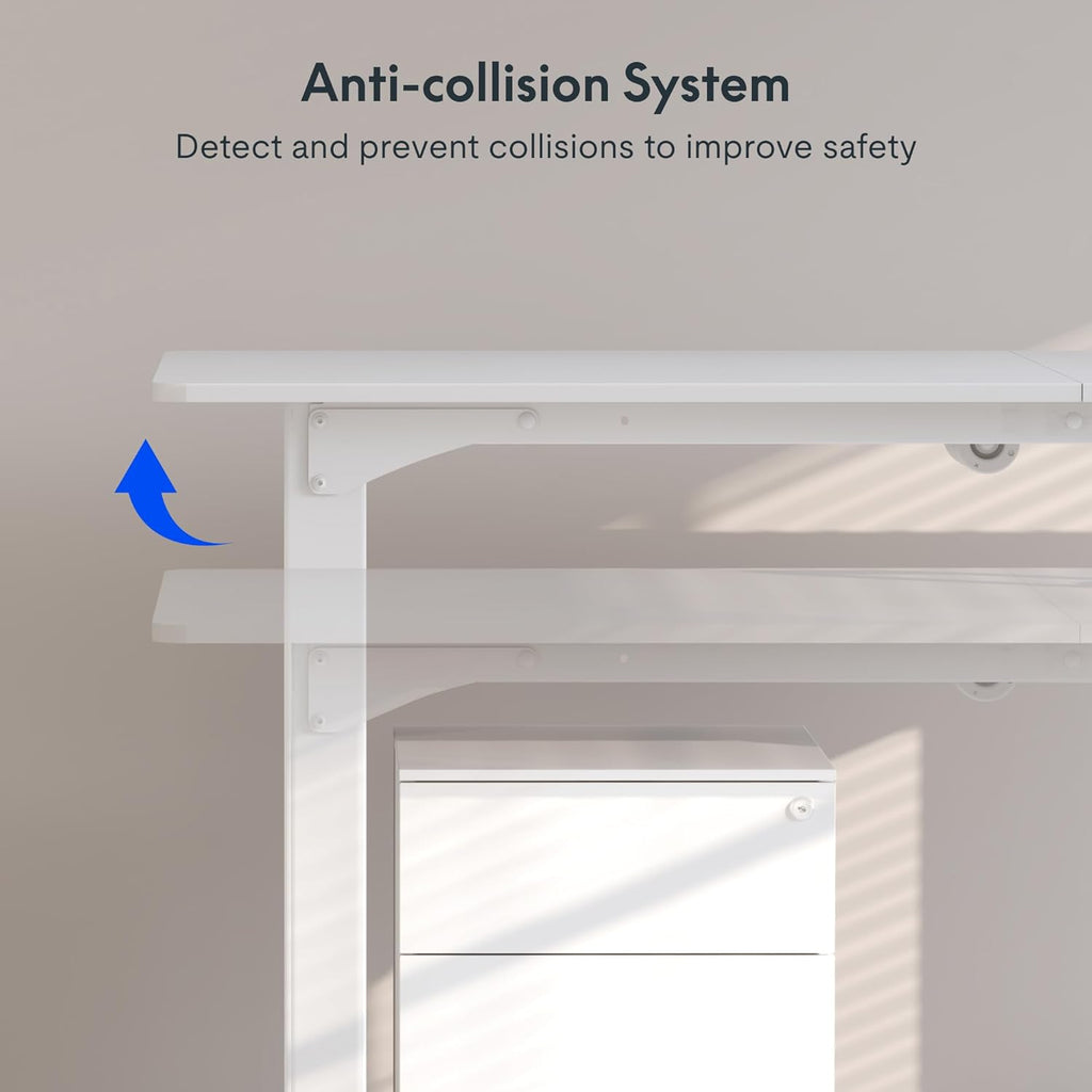 4-Leg Standing Desk, 63"x28", Electric Height Adjustable, White | Stable 4-Leg Frame, Spacious Workspace, Memory LED