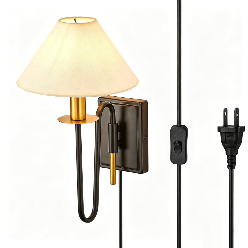Plug in Wall Lamp,Plug-in or Hardwired Installation Wall Sconce with Beige Fabric Shade for Wall Painting,Modern