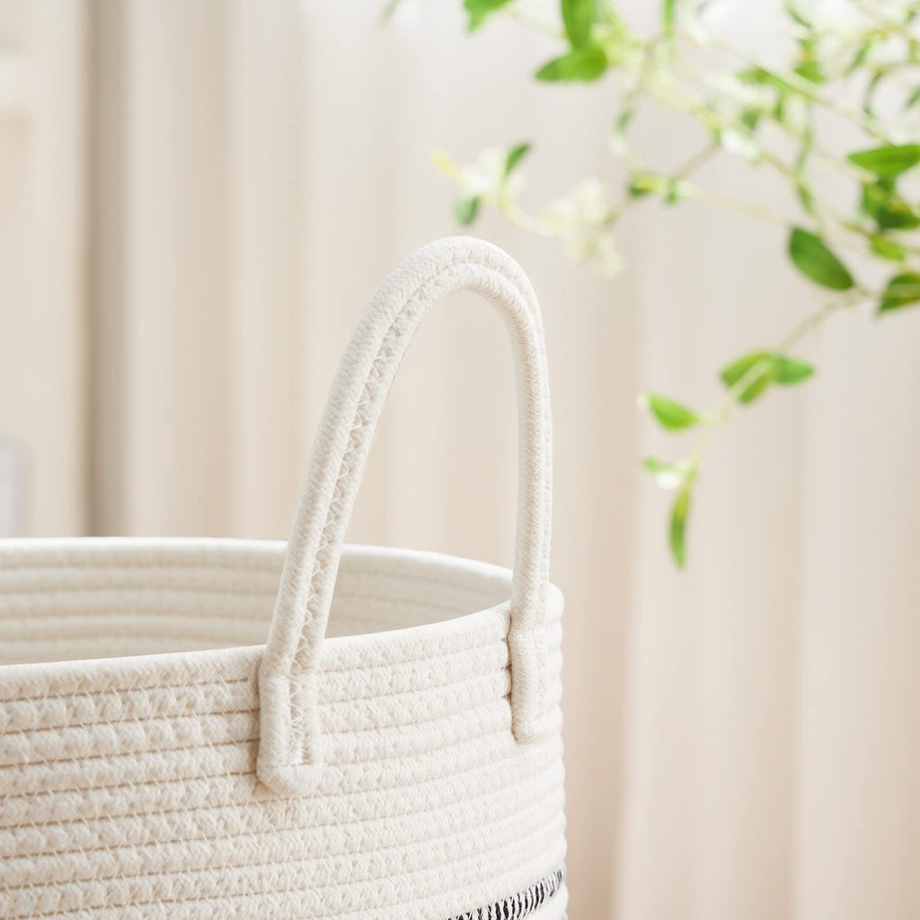 72L Tall Woven Laundry Basket Hamper, Stripe White