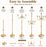 Gold Candelabra Floor Candle Holders, 2 Pack 50 Inch Tall 5 Arm Metal Candelabra Centerpieces for Tables, Wedding