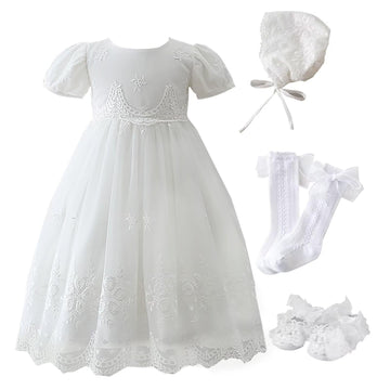 Baby Girl Christening Baptism Dress Long Blessing Gowns White Wedding Dresses (, Dress+hat+socks+ Shoes)
