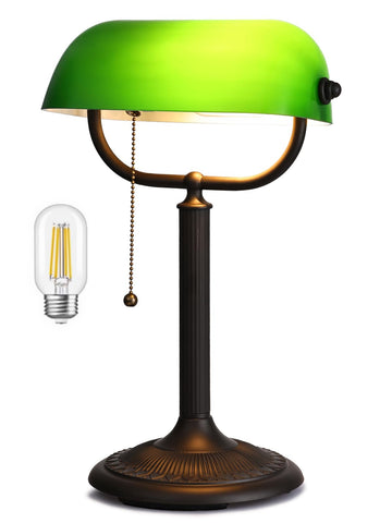Quick-Change Shade Antique Green Glass Bankers Desk Lamp
