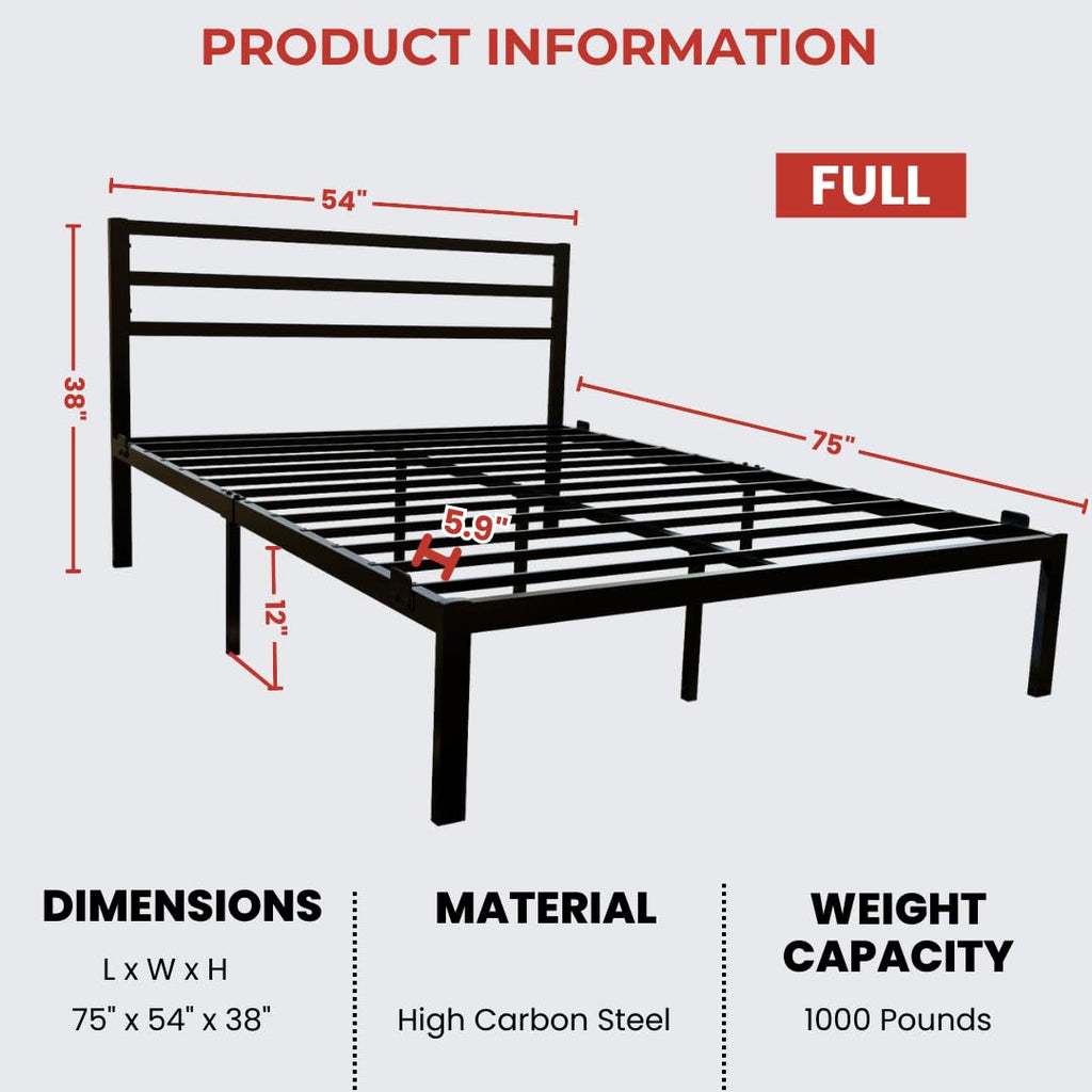 Metal Platform Bed Frame with Antique Victorian Wrought Iron-Art Headboard and Footboard (Black, Full, Modern)