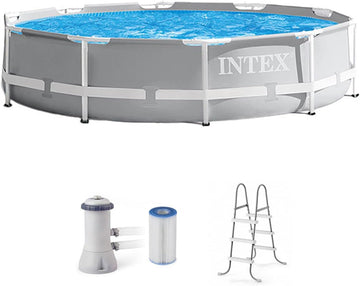 Prism Frame 10ft x 30in Round Above Ground Swimming Pool Set Bundle | 26701EH - 330 GPH Cartridge Filter Pump and
