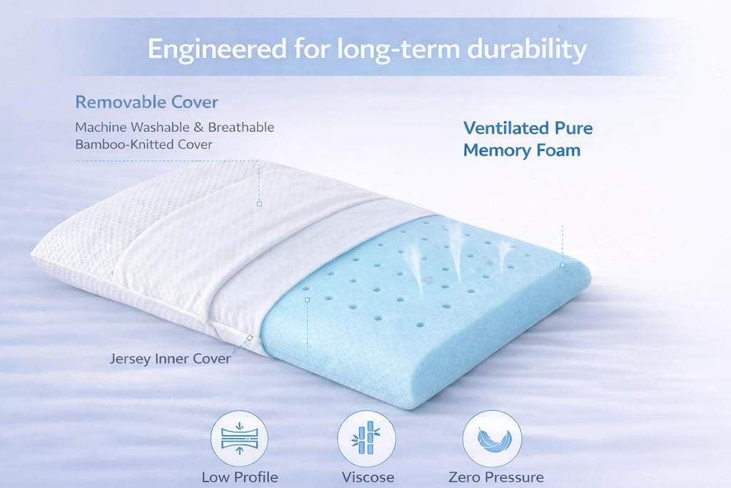 BD Slim 2.7" Stomach Sleeping Memory Foam Pillow-Thin, Flat, Soft Yet Supportative for Belly, Back& Stomach Sleepers