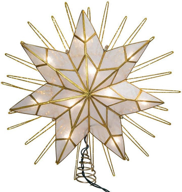 12" 7-Point Natural Capiz Lighted Tree Topper | Christmas Tree Star Topper | Gold Tree Topper Star with Lights