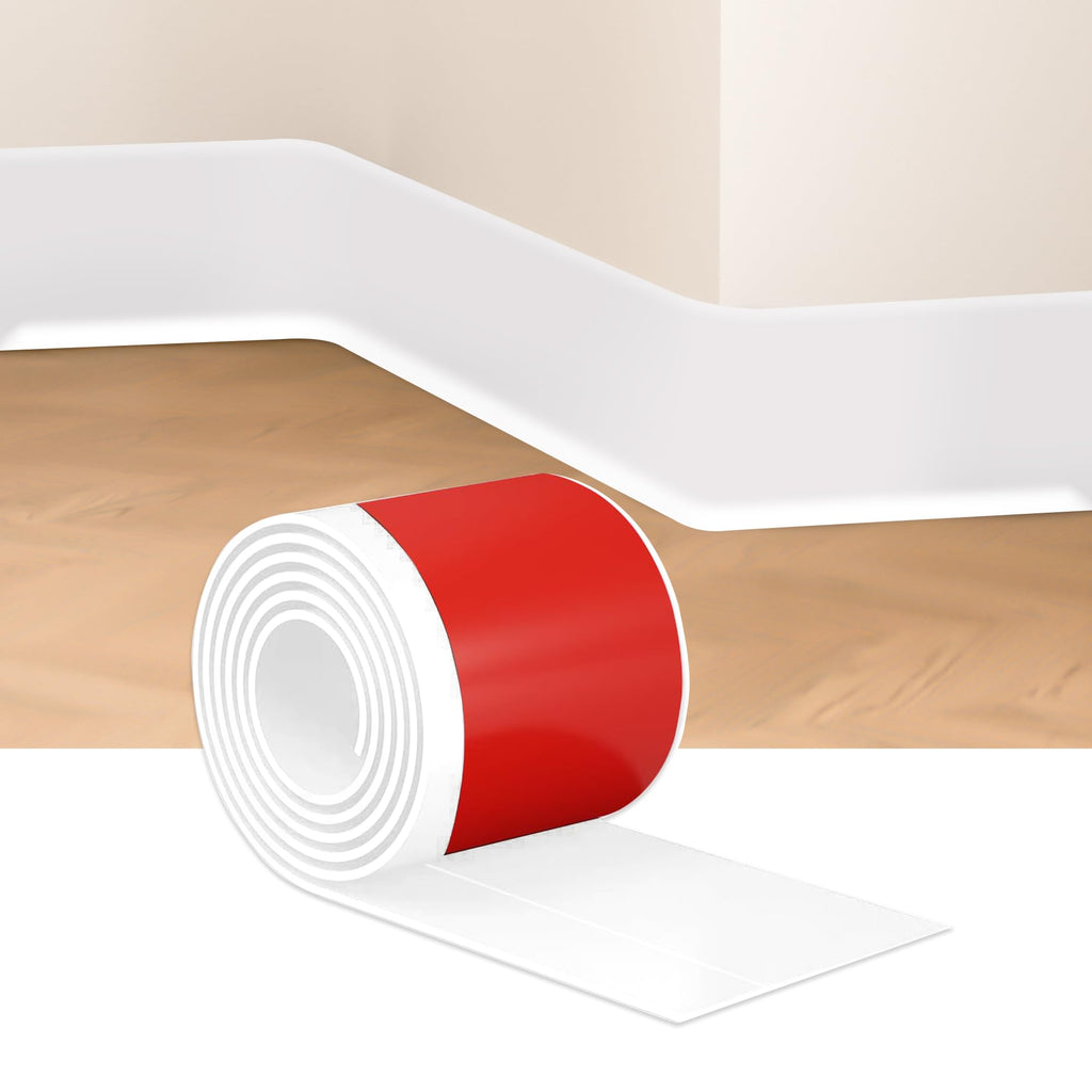White 6 Inch x 10 Feet, Wall Base Baseboard Molding Trim Flexible Self Adhesive Rubber Moulding Trim Peel and Stick