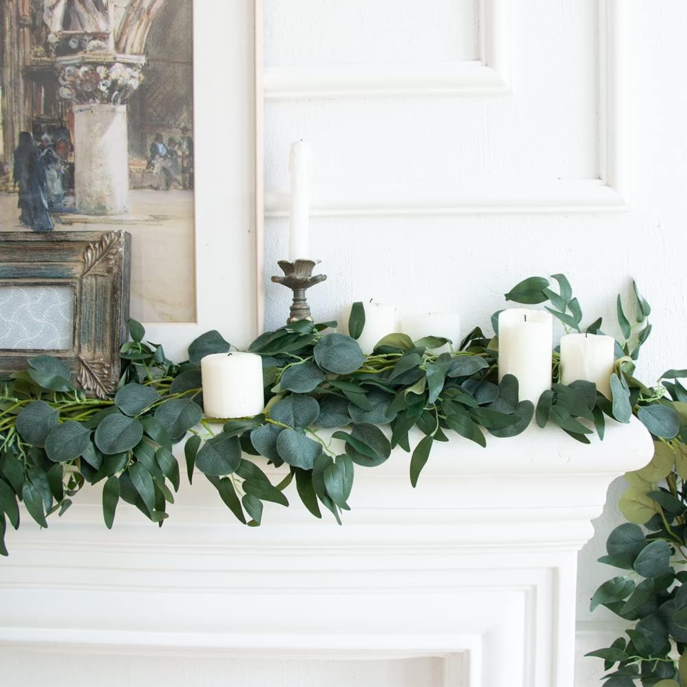 Fake Eucalyptus Vines, 6.5FT Silk Ivy Garland, Odorless Lush Green Leaves Artificial Hanging Plants, Boho Forest - Set of 3