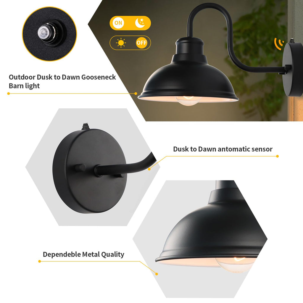 Dusk to Dawn Barn Light Outdoor Sconce 8" Exterior Lighting Fixtures 2 Pack