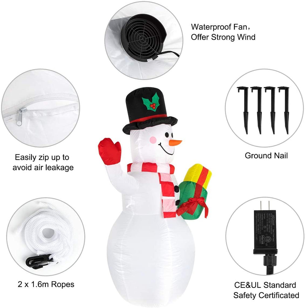 5 Ft Inflatable Snowman Christmas Outdoor Decoration Blow Up Snowman with Upgrade Rotating LED Lights for