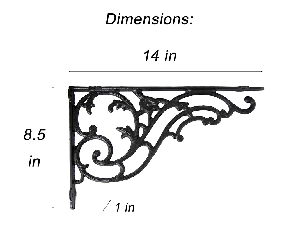 14''x8.5'' Decorative Shelf Brackets,2 Pack Cast Iron Shelf Supply,14 Inch Large Antique Black Corbesl,Screws Anchors