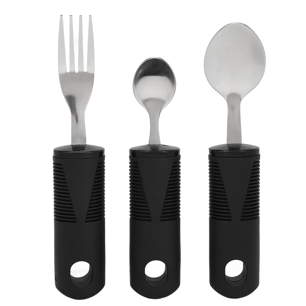 Adaptive Weighted Utensils with Wide Non-Slip Handles - Stainless Steel Fork, Teaspoon, Tablespoon - Parkinson's