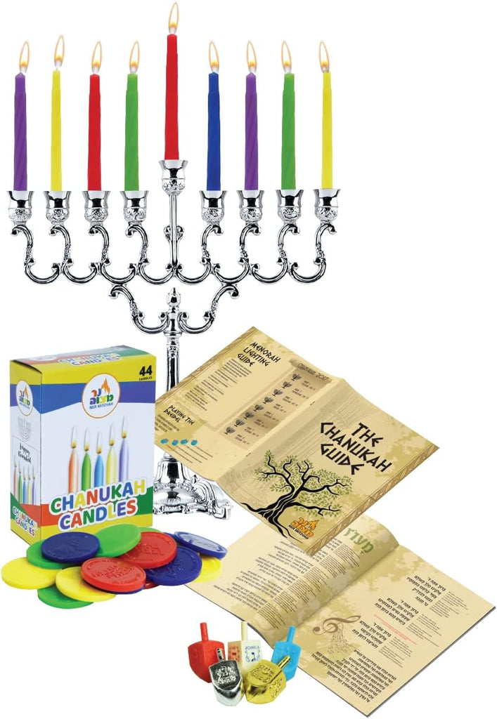 Hanukkah Candles Dreidels, Chanukah Guide Complete Set - Metal, Standard Version