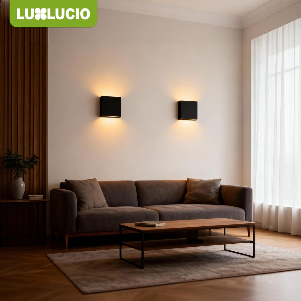 2 Pack Indoor Outdoor Black Up and Down LED Wall Light, Modern Bedroom/Porch Wall Lamp, IP65 Waterproof, 5%-100%