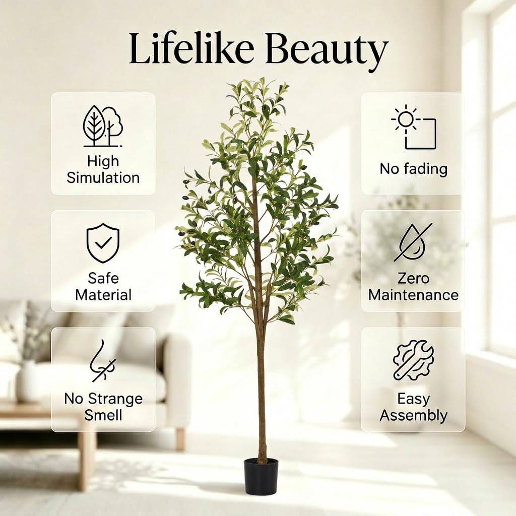 Artificial Olive Tree, 5FT Faux Olive Trees with Lifelike Olive Branches and Fruits, Fake Floor Plants with Pot for