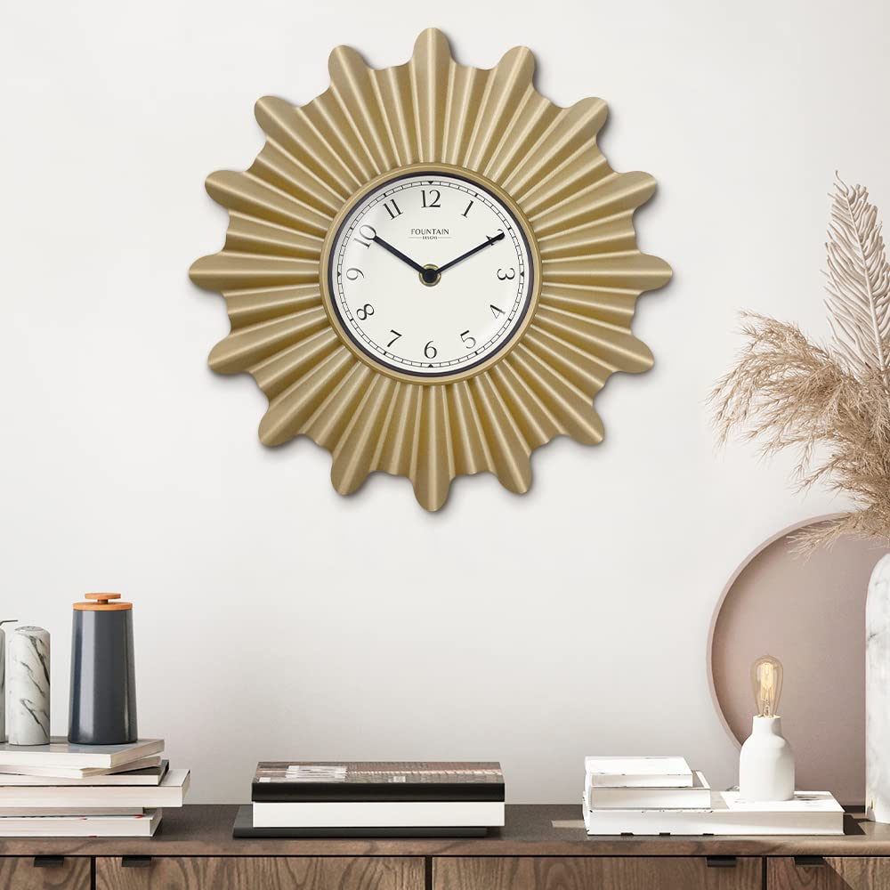 12" Mid Century Modern Starburst Wall Clock, Gold
