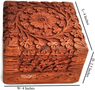 Gift Jewelry Box Rosewood Hand-Carved Novelty Unique Trinket Case Jewellery - 4 Inch Wooden Travel Jewel Organizer