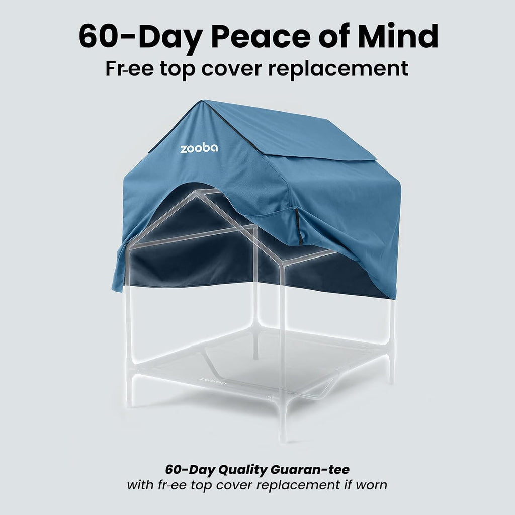 36in Large Dog House Outdoor, Elevated Dog Bed with Canopy, Blue
