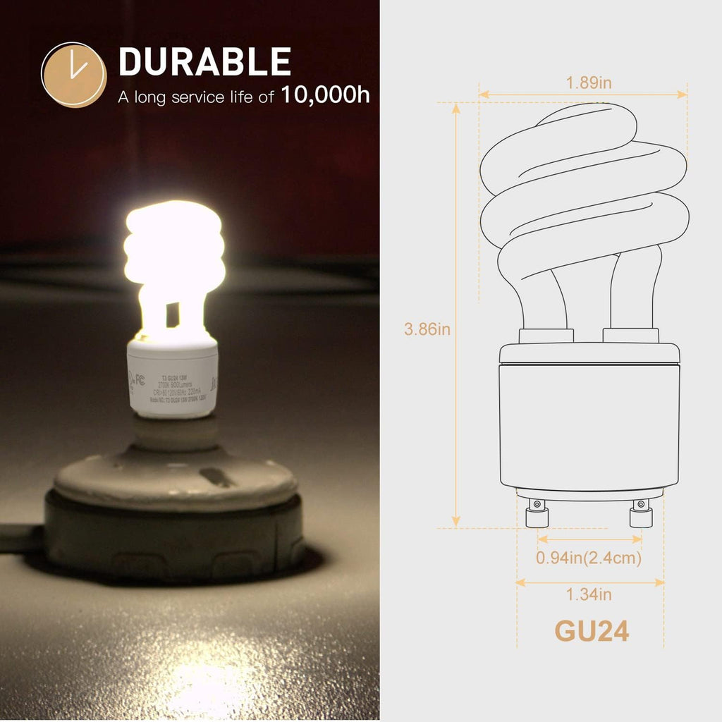 T3 UL-Listed GU24 CFL Light Bulbs, 2700K Compact Flourescent Bulbs