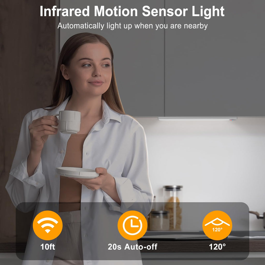 Under Cabinet Lights, 74 LED lights Battery Operated Motion Sensor Light Indoor, USB C Rechargeable Closet Lights