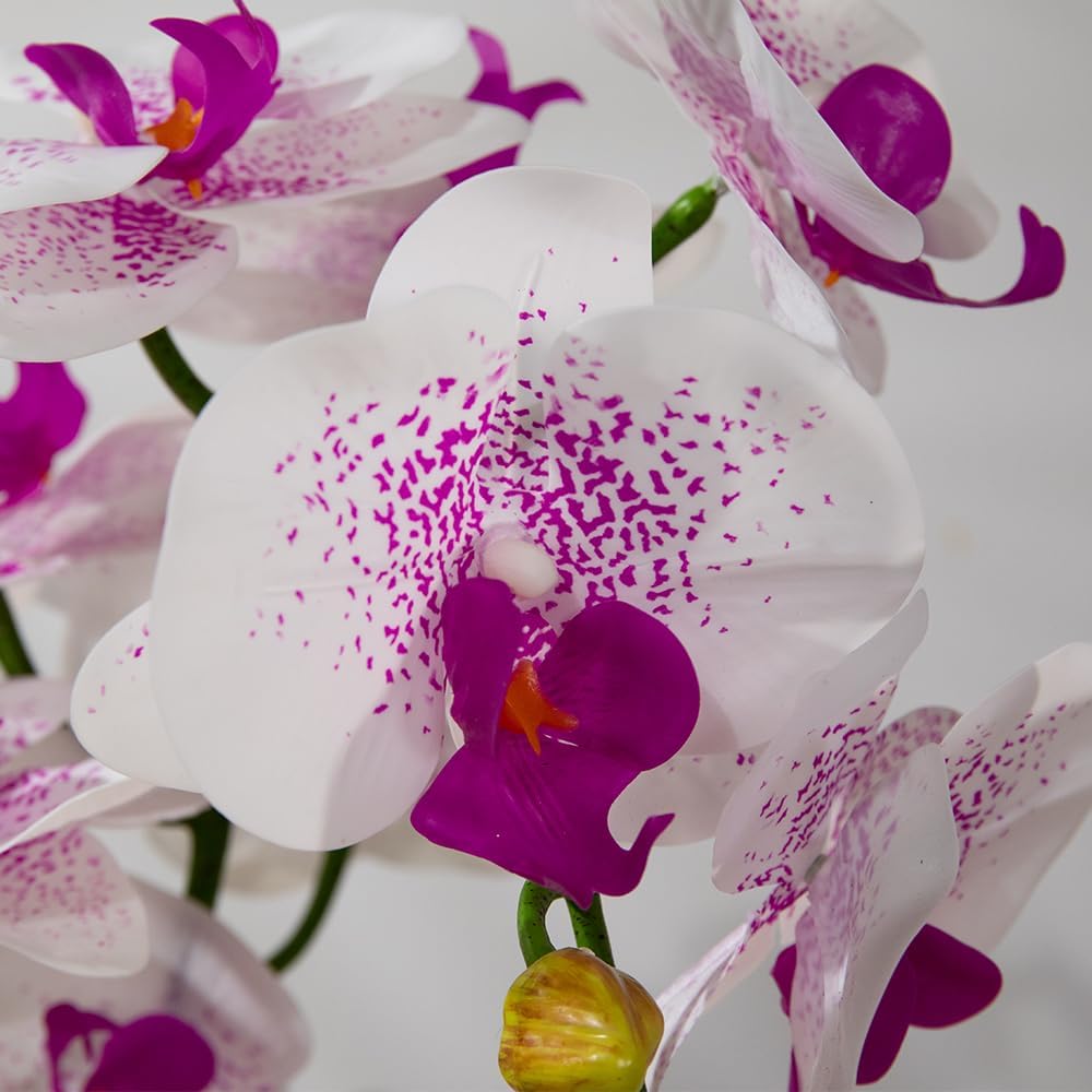Artificial Orchids Flowers with Vase for Table Centerpieces, Real Touch Faux White Orchid Phalaenopsis in Ceramic
