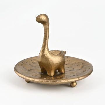 Dinosaur Jewelry Dish, Vintage Brass Cast Iron Trinket Tray