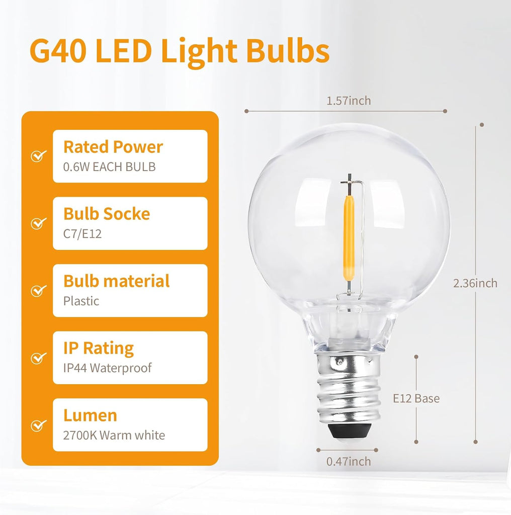G40 LED Replacement Bulbs, 0.6W Clear Globe Dimmable E12 Base