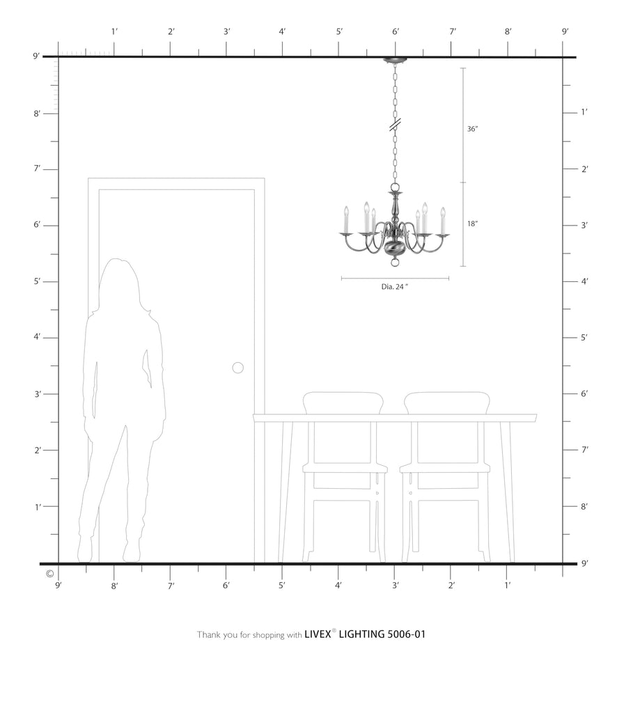 5006-01 Williamsburgh 6-Light Chandelier, Antique Brass