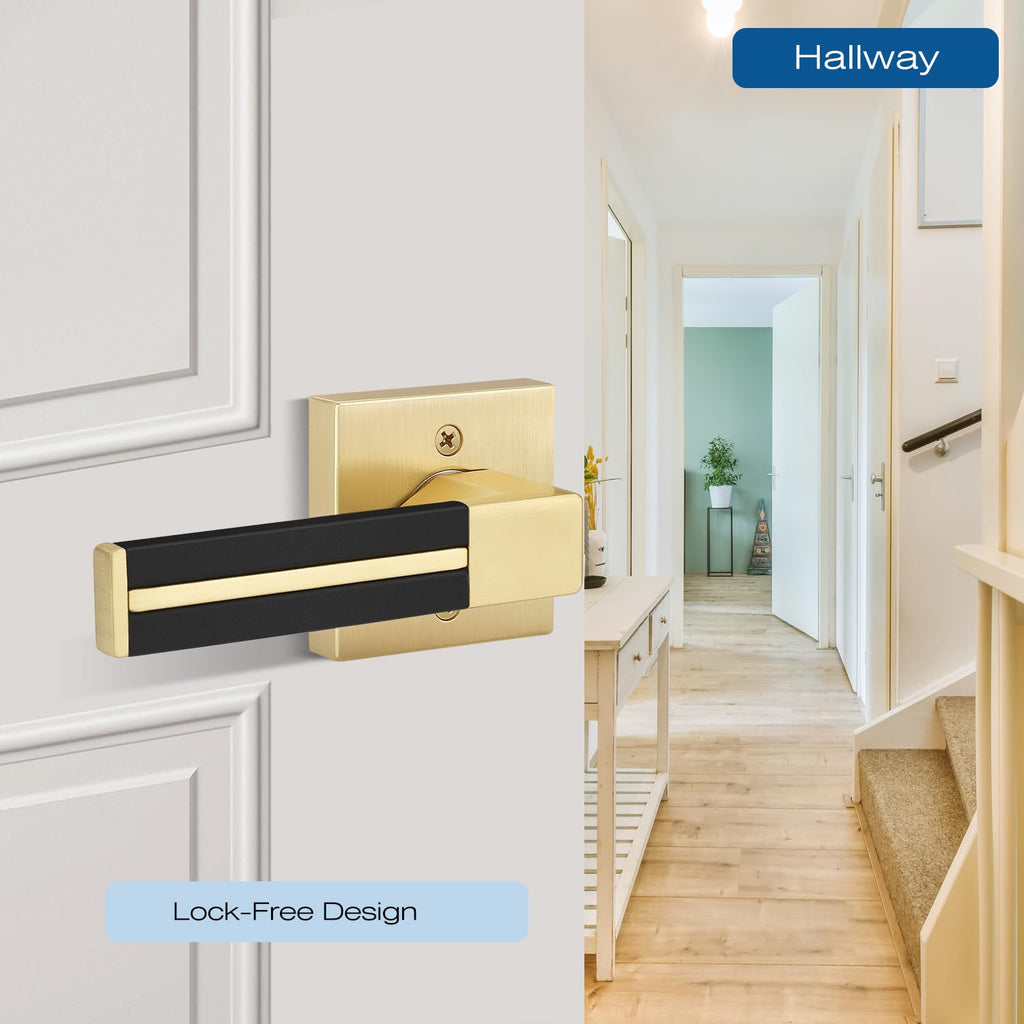 4 Pack Gold Door Handle with Black Leather, Passage Door Lever