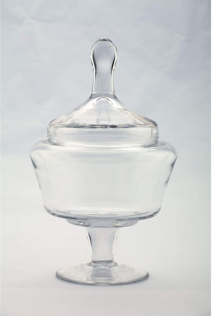 Handblown Glass Apothecary Jar with Finial Lid - 11" - Clear