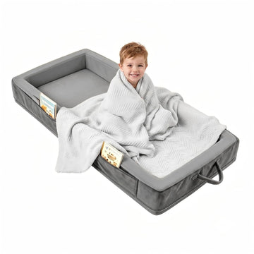Toddler Portable Travel Bed - Foldable & Washable Floor Bed, Grey