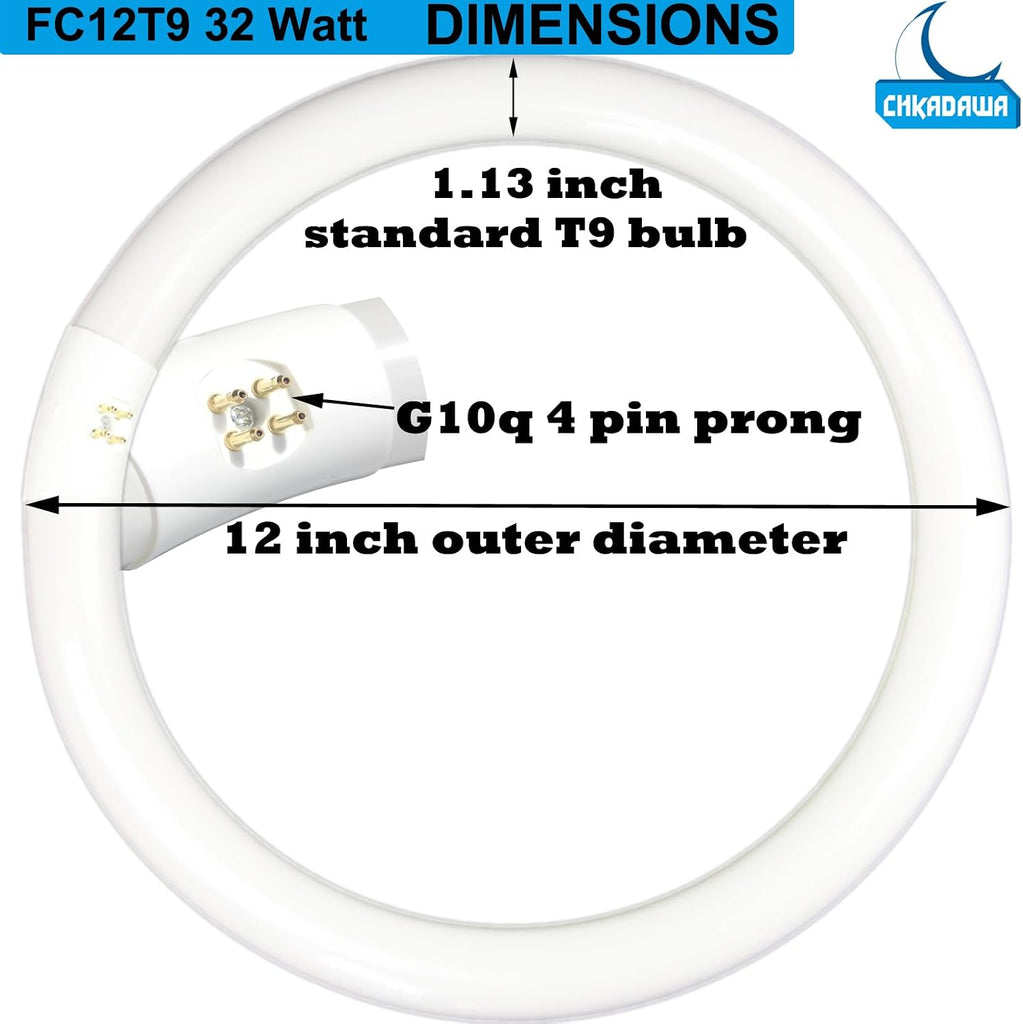 FC8T9 22W and FC12T9 32W Daylight Set, Round Fluorescent Bulb 8 inch T9 22 Watts & Circular Light Bulbs 12 inch 32