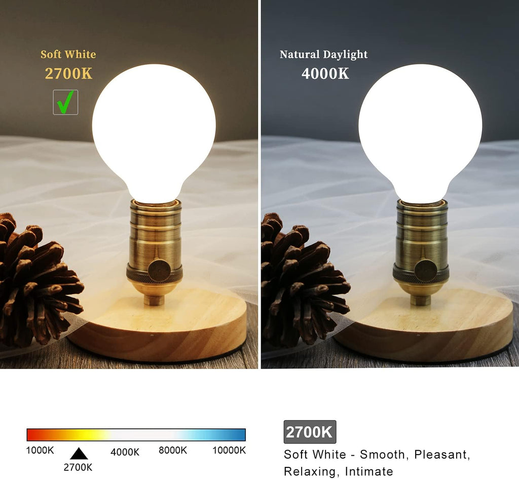 G25 LED Globe Light Bulbs Glass, E26 Base, Warm White 2700K, 6 Pack