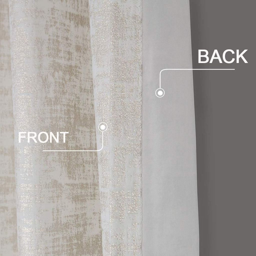 White Soft Velvet Curtains 95 Inch Length Luxury Bedroom Curtains Gold Foil Print Window Treatments for Living Room