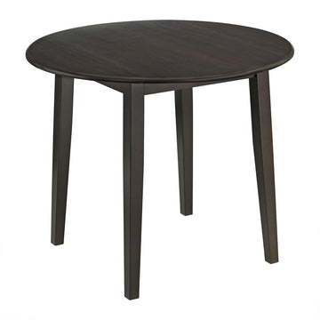 Hinged Drop Leaf Dining Table, 22-36" Round Tabletop, Dark Brown