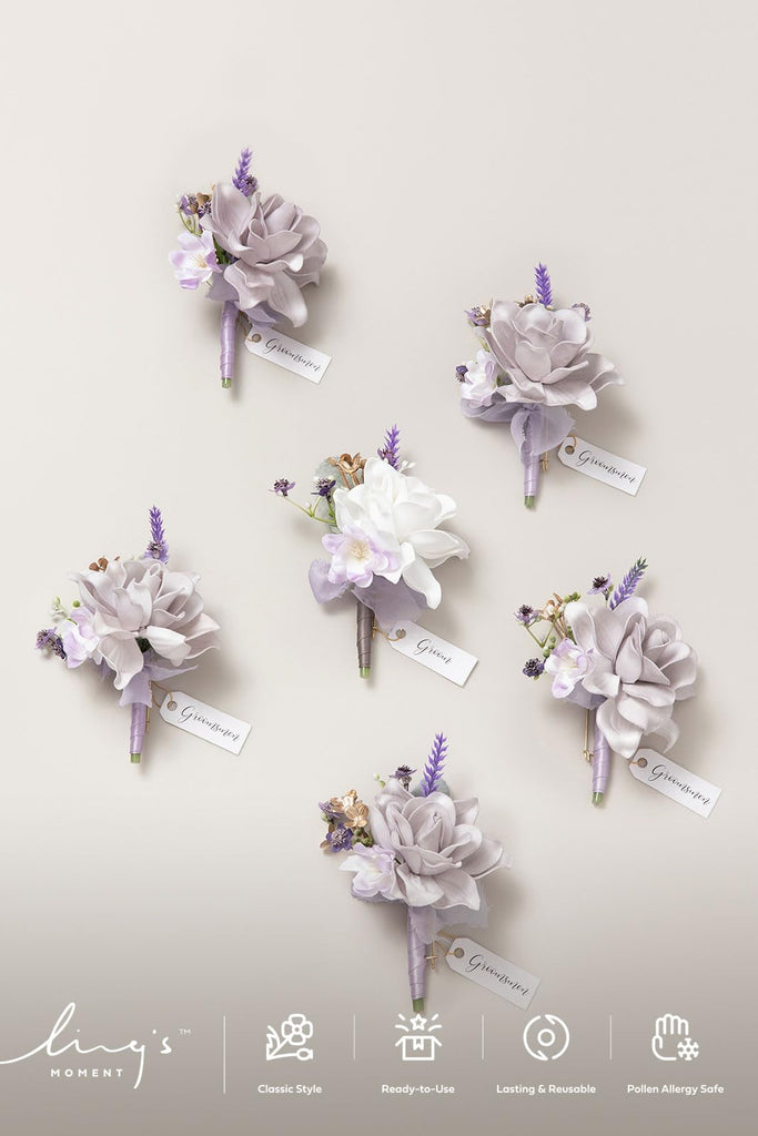 Wedding Artificial Flowers Package, Sage Orchid Purple Cream