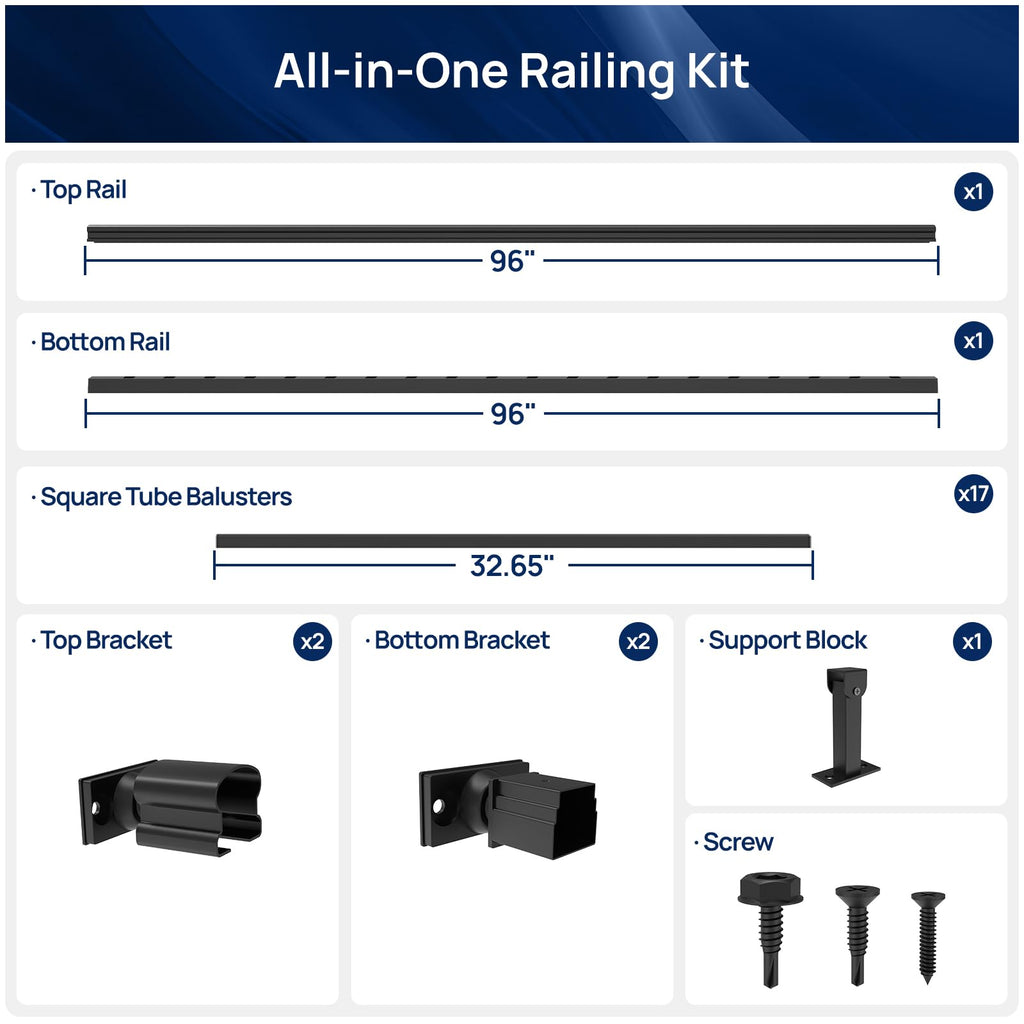 36 in x 8 ft Modular Aluminum Stair Railing Kit Without Post