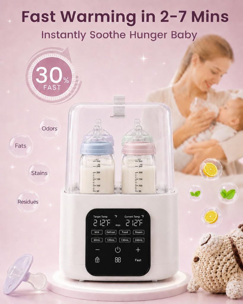 6-in-1 Baby Bottle Warmer & Drier, Digital Touch Screen Fast Milk Warmer, Defroster & Baby Food Heater, Dual Temp